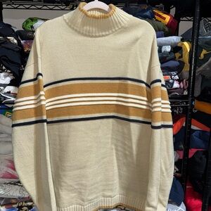 Vintage Southpole Tan Striped Turtle Neck Sweater Size Xl